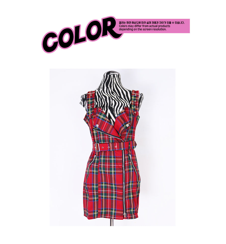 tartan check belt dress