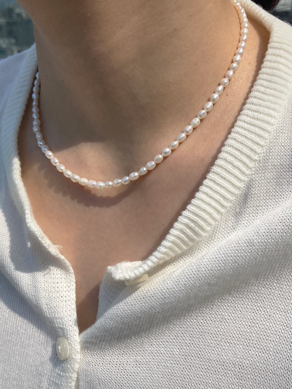 [92.5silver] rice pearl necklace