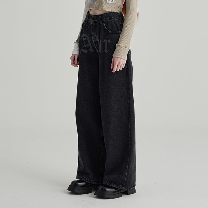 BLACK OVERSIZE ATHR POINT DENIM PANTS