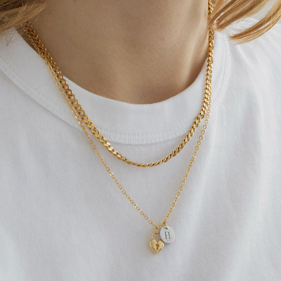 Vintage initial with layered chain necklace