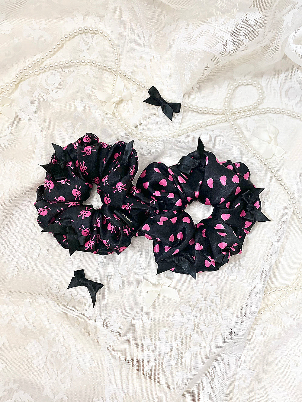 Shocking Pink Ribbon Satin Scrunchie (2Type)