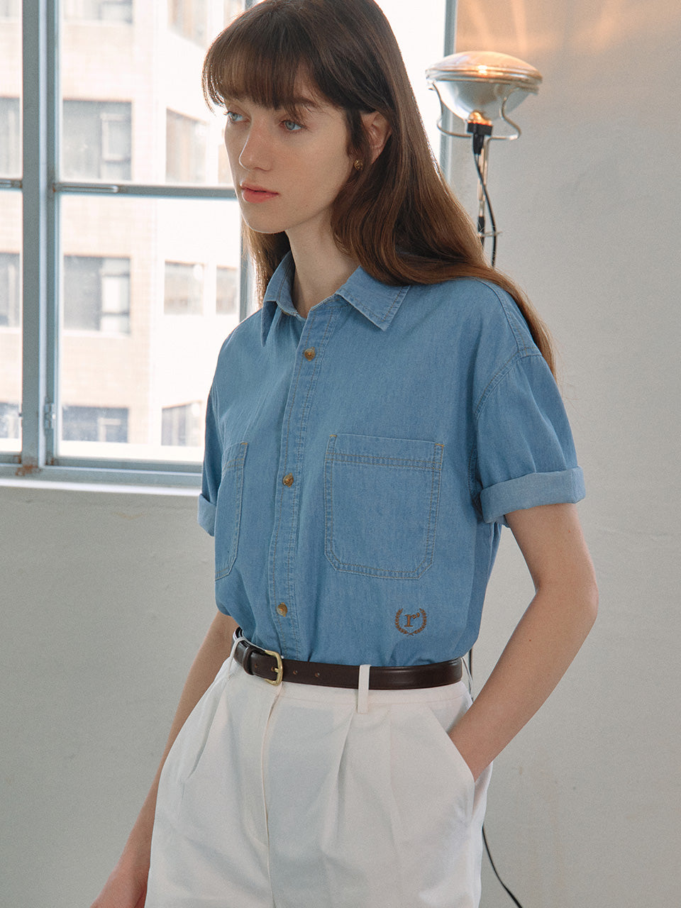 DENIM POCKET HALF SHIRTS BLUE