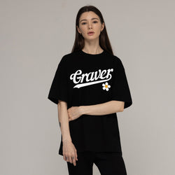 [UNISEX] Base Ball Logo Flower Smile Short Sleeve T-Shirt