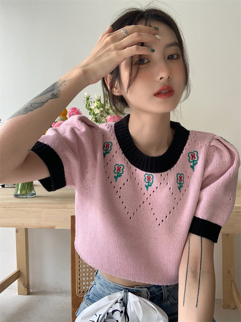 pink flower knit