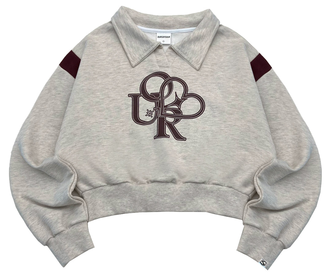 our color combination collar sweatshirt oatmeal/magenta