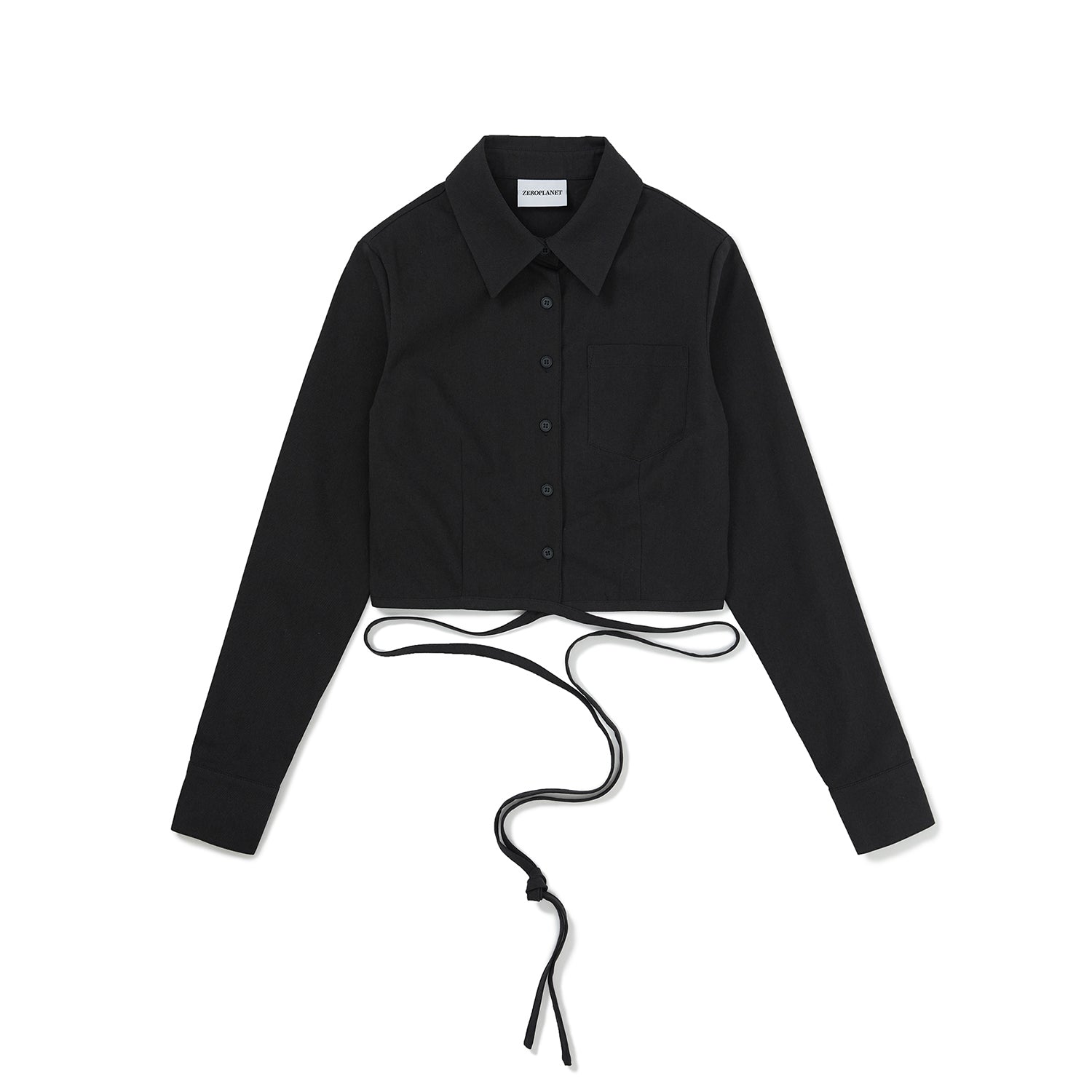 クロップレースアップリボンシャツ / Crop Lace-Up Ribbon Shirt [BLACK]