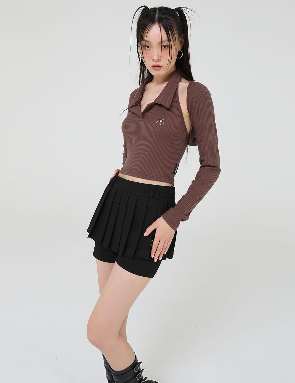 KARA CARDIGAN SET TOP(BROWN)