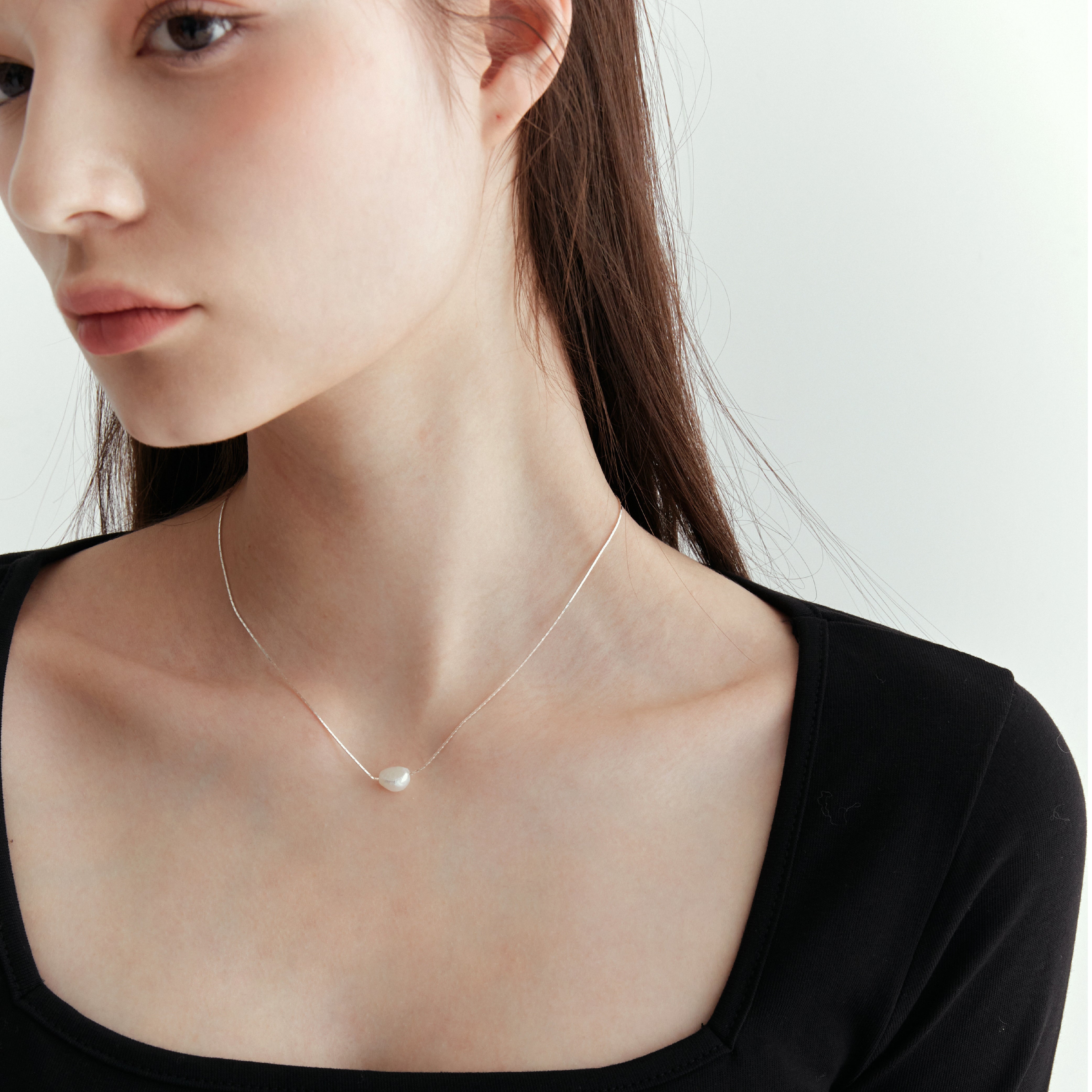 [925 SILVER] Bright Pearl Necklace A (Silver925)