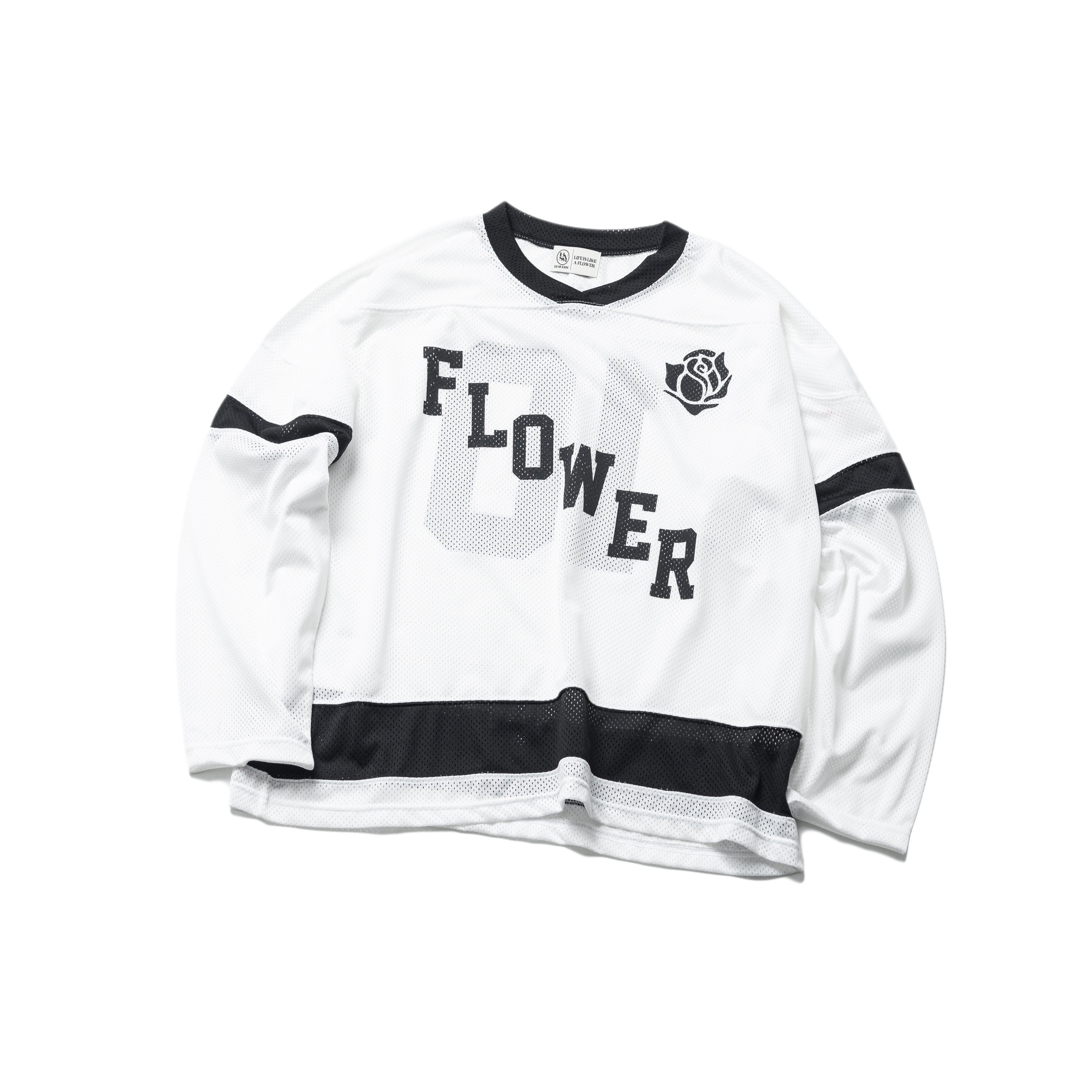 FLOWER AMERICAN FOOTBALL MESH L/S TEE(WHITE)