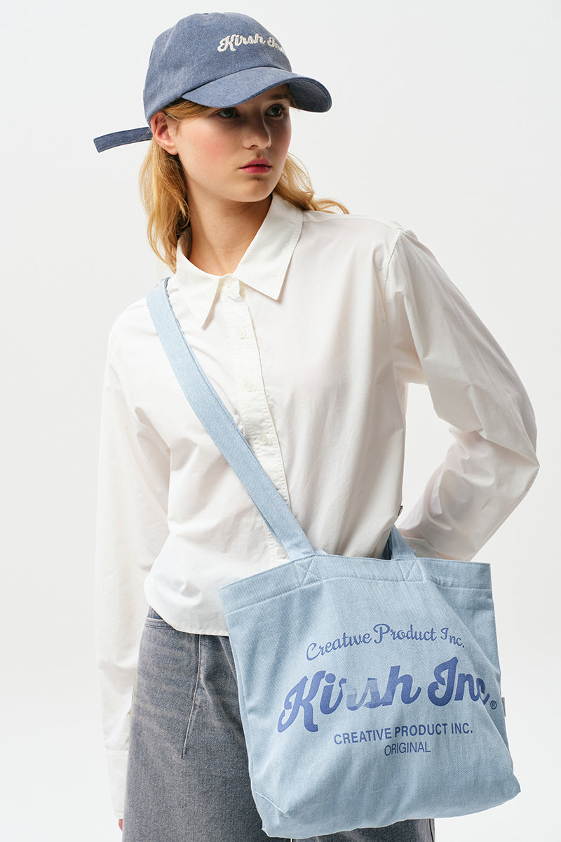 UNI WORDING LOGO DENIM ECO BAG [BLUE]