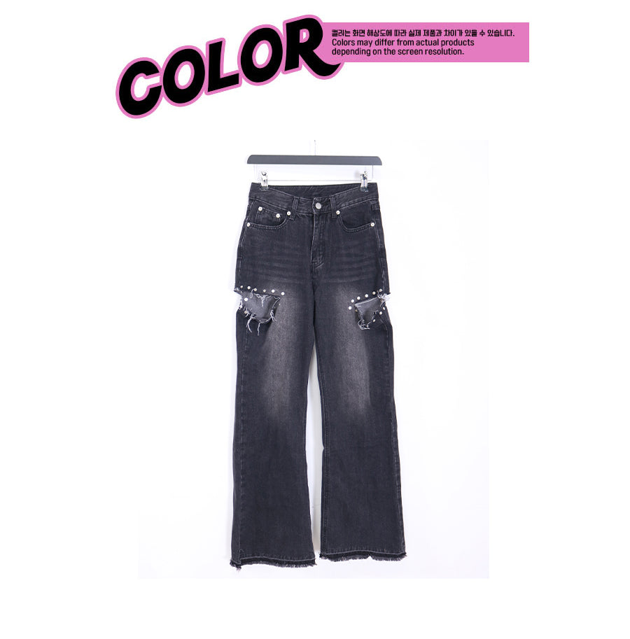 side stud denim pants