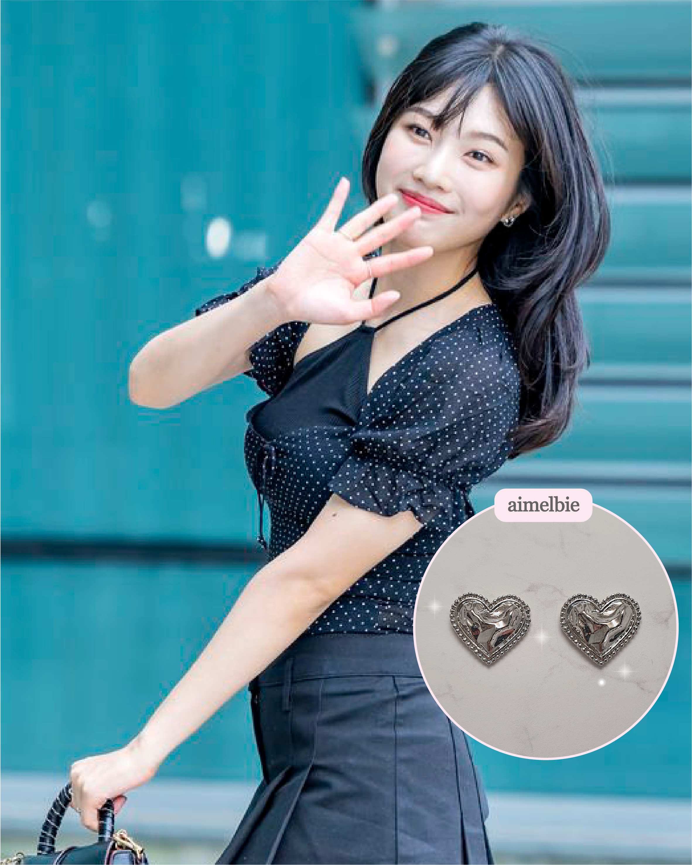  Silver Laced Hearts Piercing (Red Velvet Joy, IVE Gaeul, ITZY Yuna, fromis_9 Jiwon, Mamamoo Moonbyul Earrings)