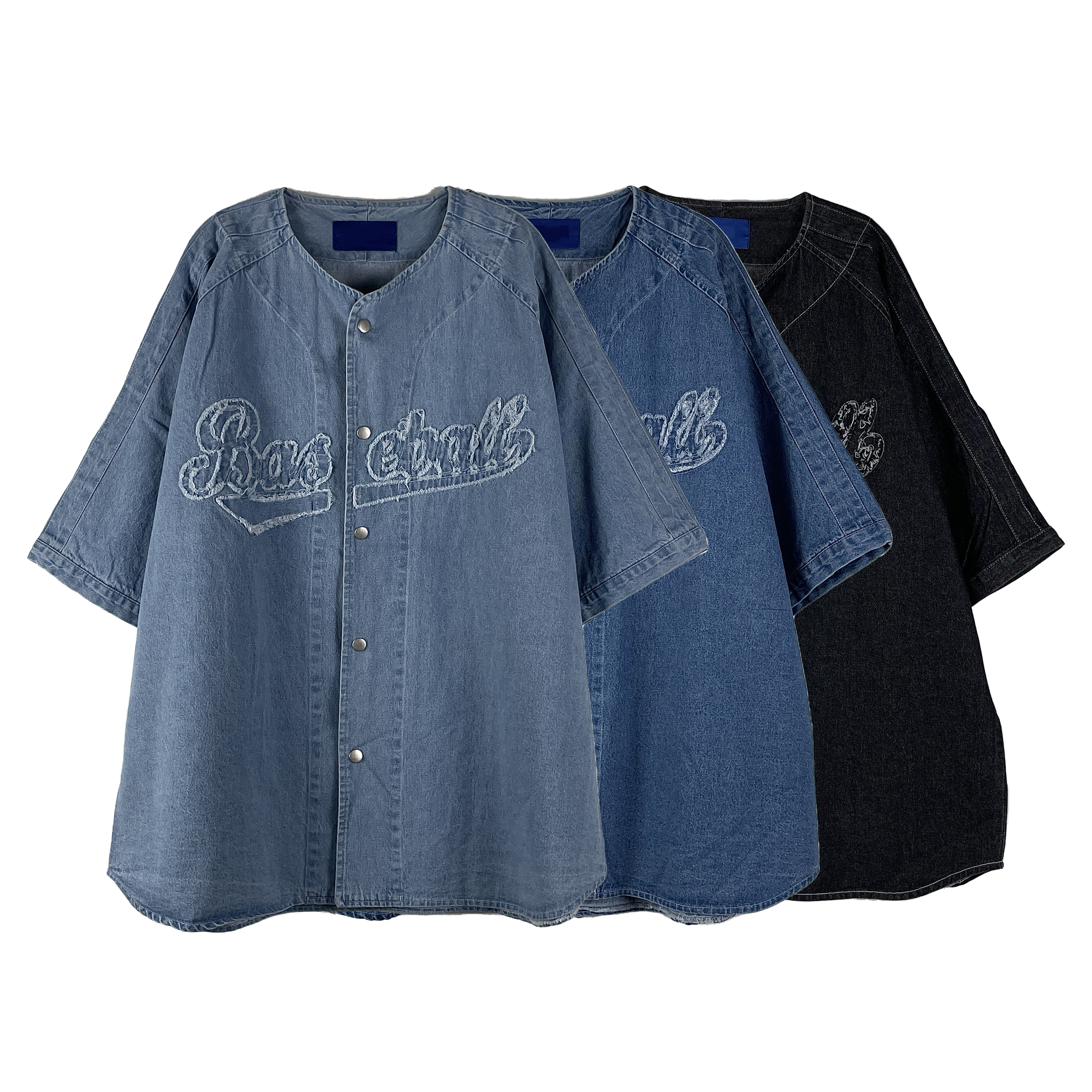 Baseball denim short-sleeved shirt