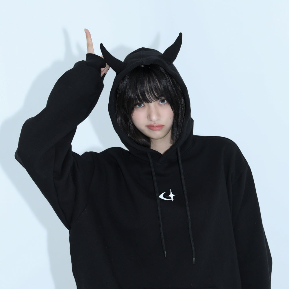 0 5 devil hoodie - BLACK