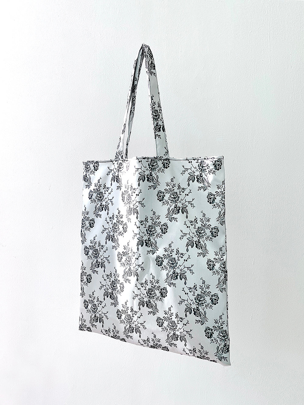 Rose Embroidery Satin Eco-bag (L/White Silver)