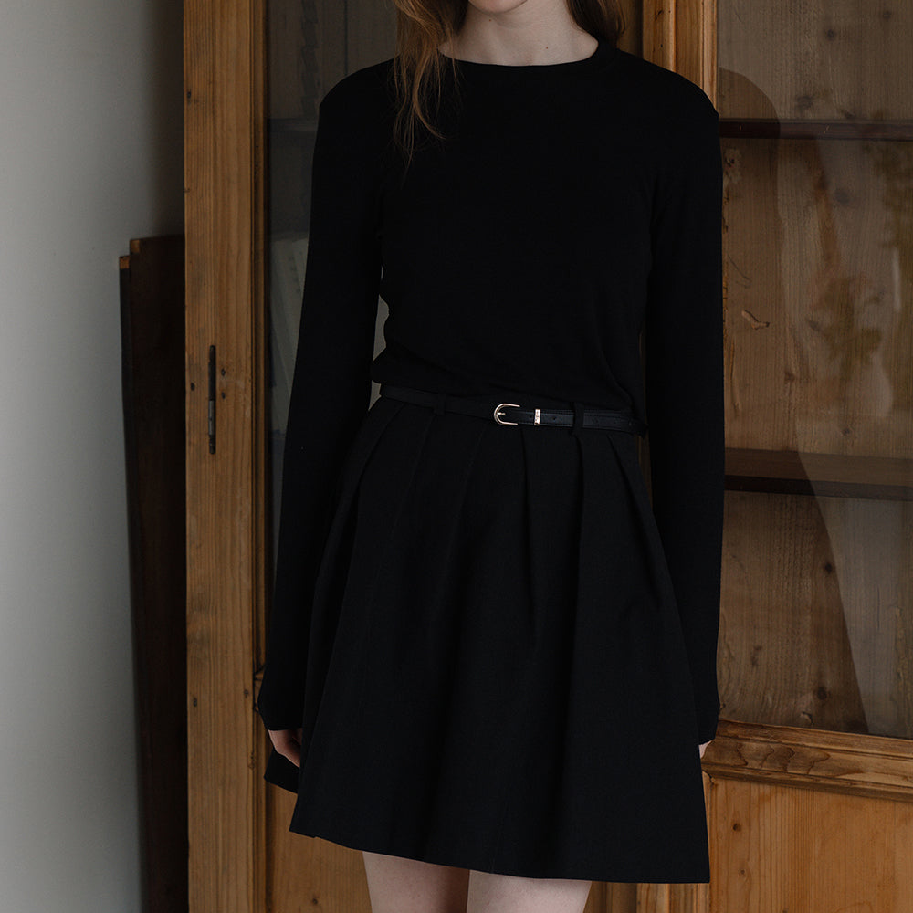 Belt Pleats Skirt - Black