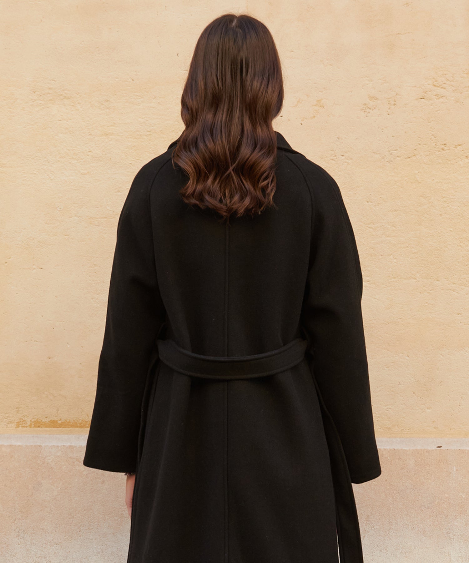 RCH wool blended robe coat black