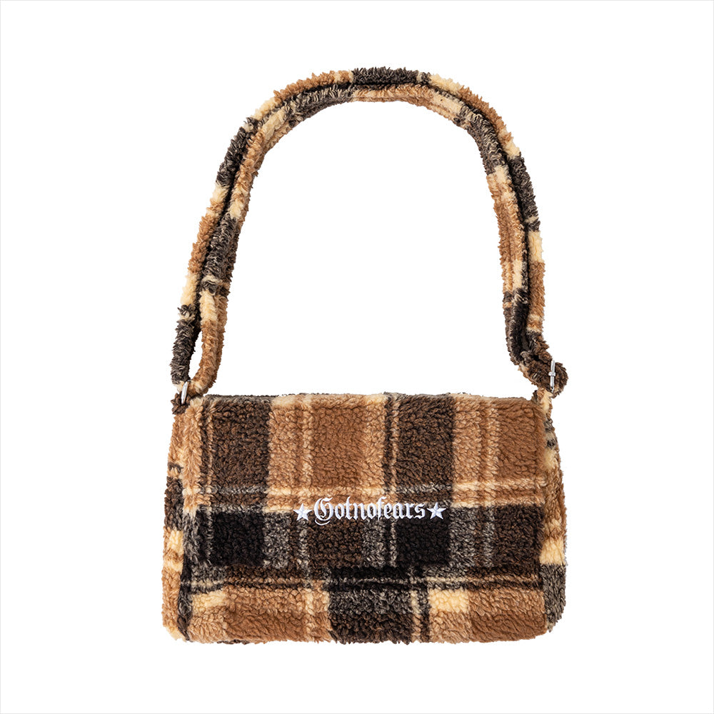 PLAID TEDDY FUR CROSSBODY BAG