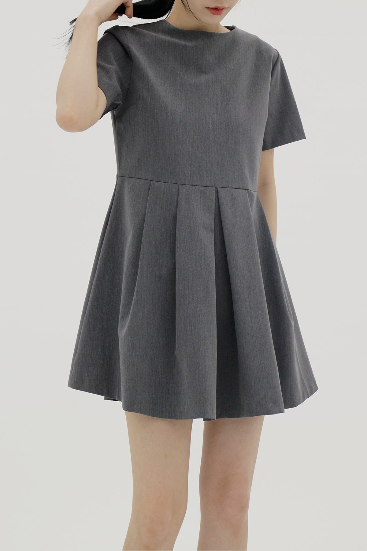 Pleats Mini Short Sleeve Dress (3color)