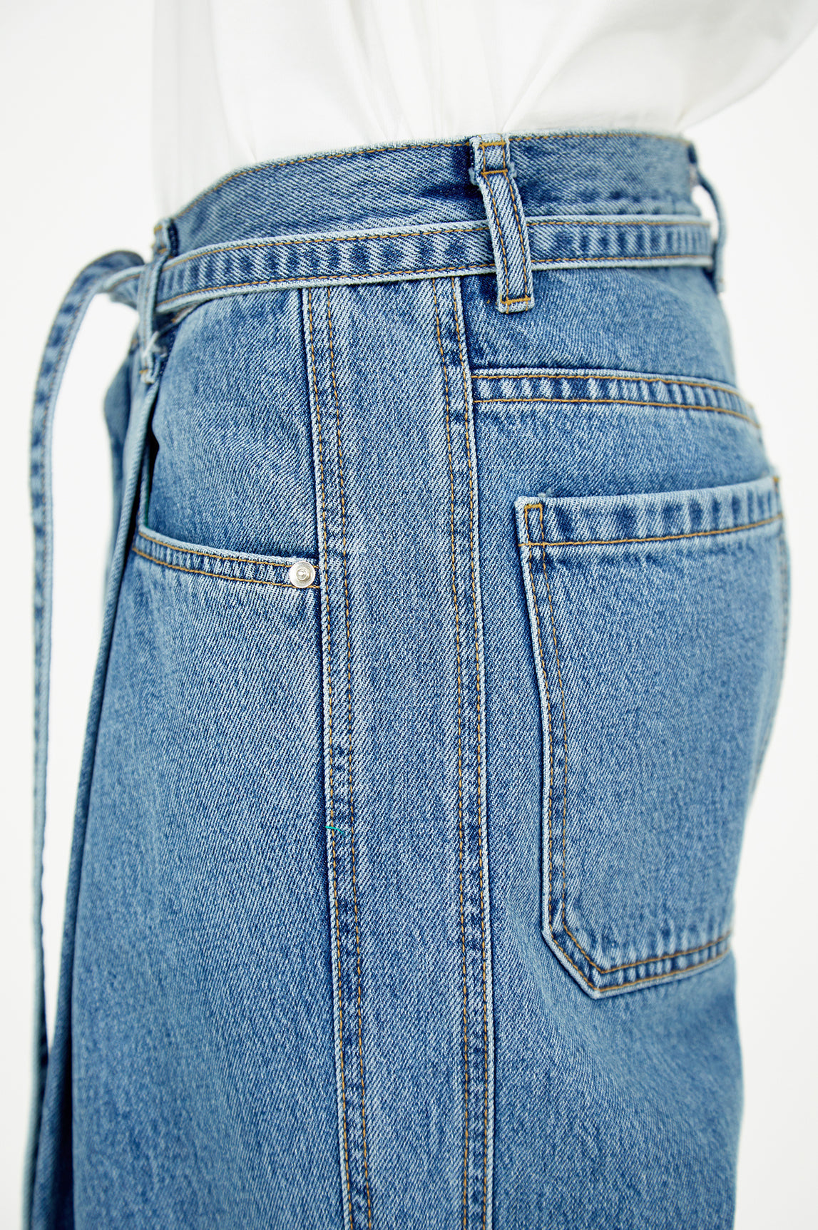 Wide one tuck Denim pants (Stone blue)