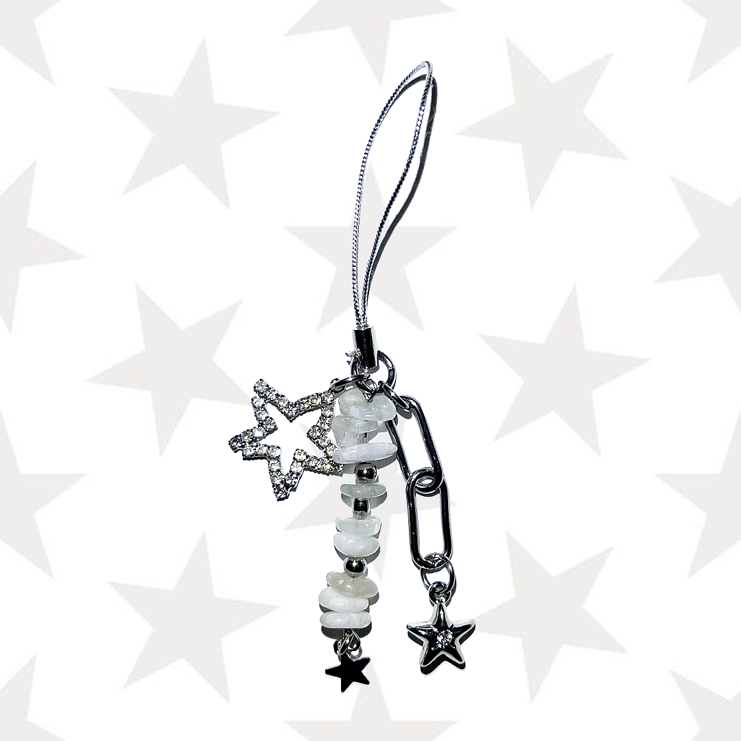 Silver three star cellphone strap