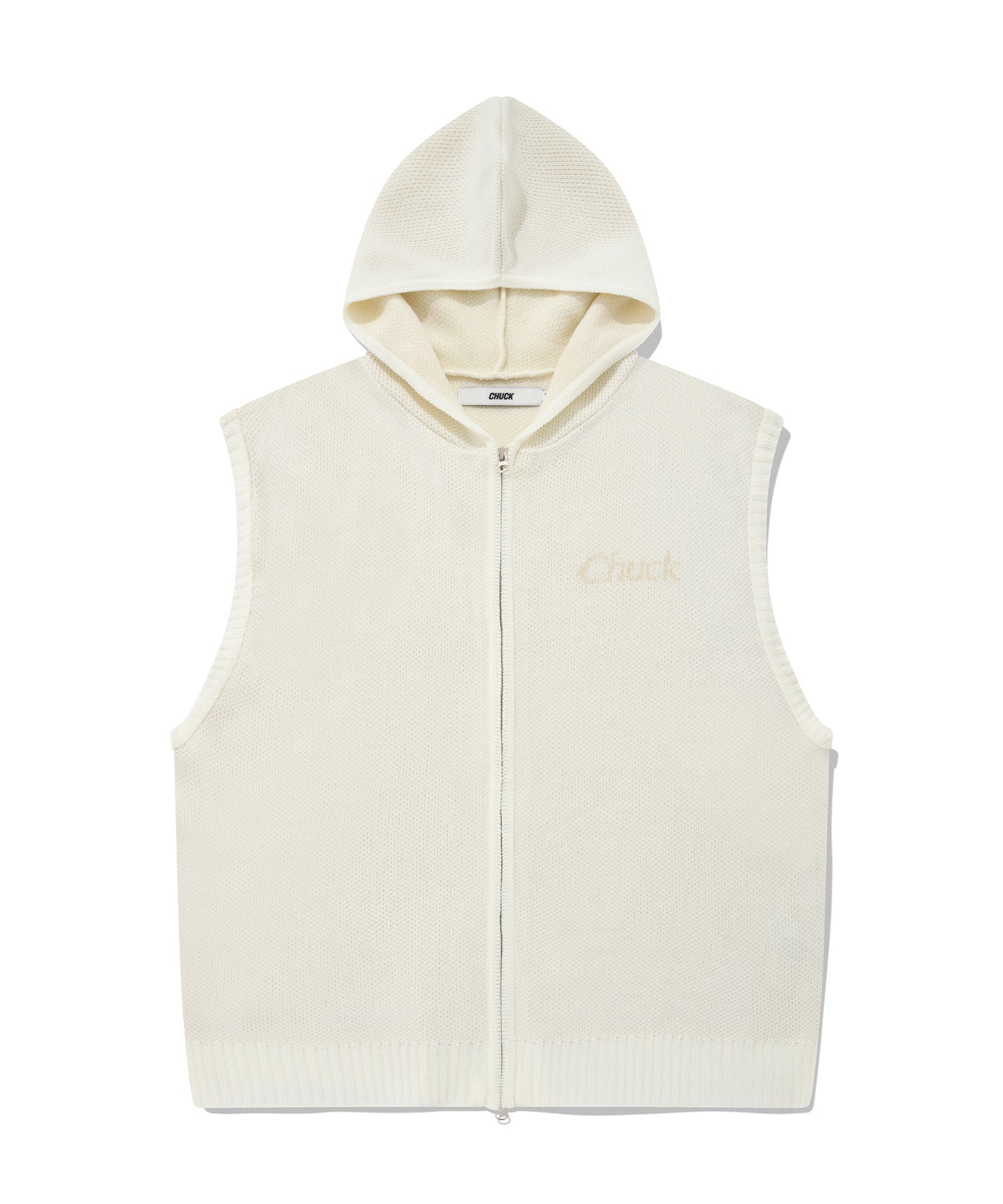 セリフロゴニットフードベスト / CHUCK SERIF LOGO KNIT HOOD VEST (IVORY)