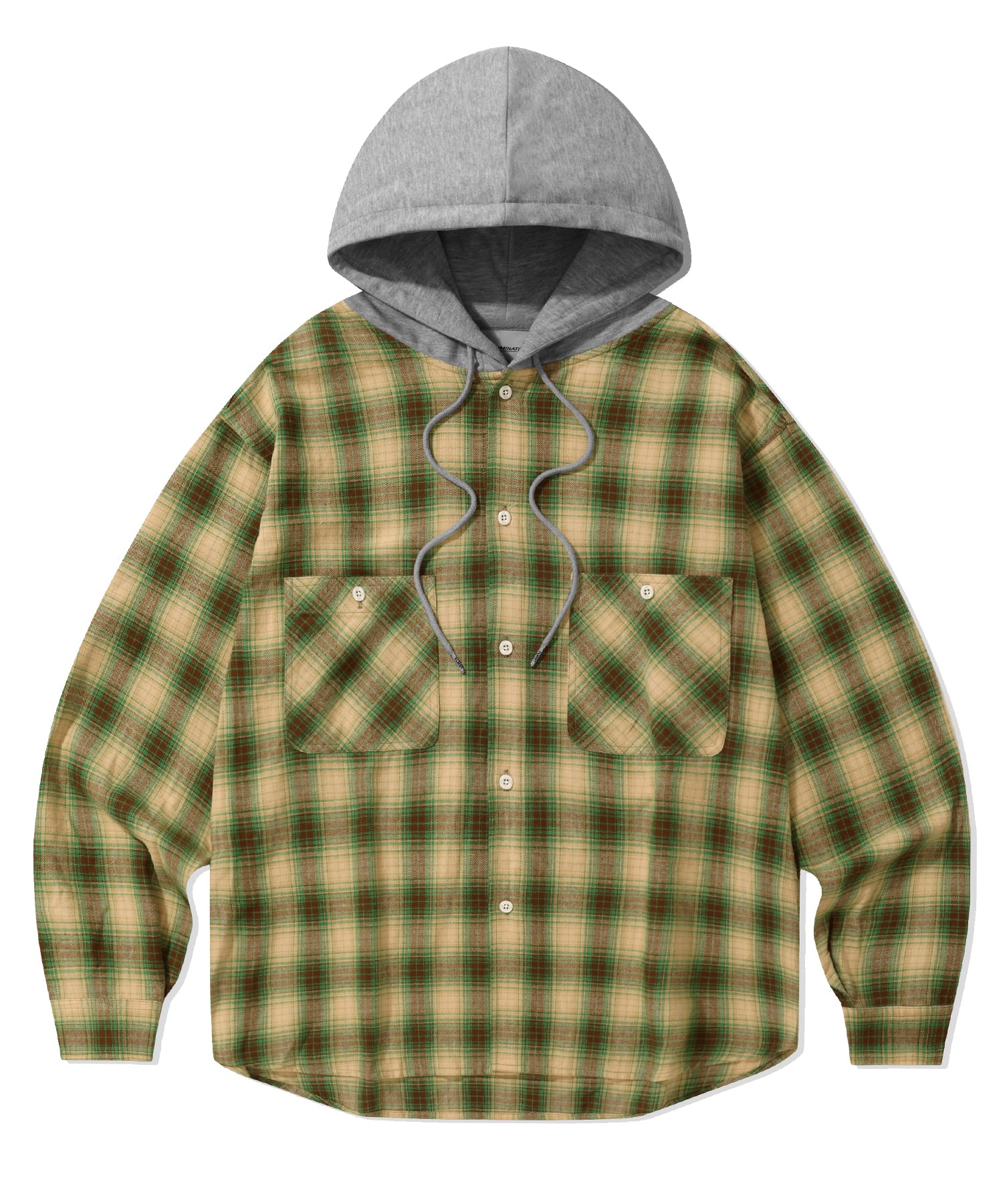 Two Pocket Hoodie Check Shirt-Green