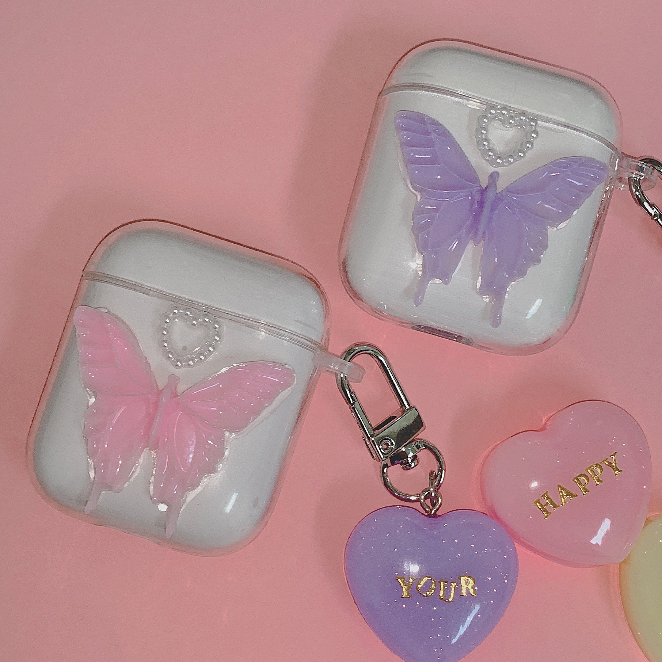 Pink Purple Butterfly Resin AirPods Case (TPU)