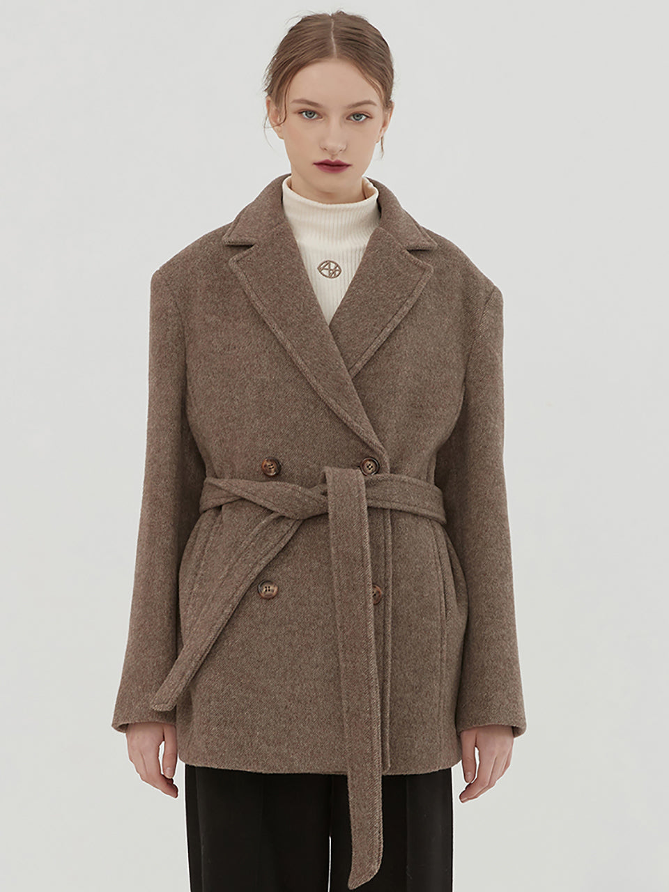 BELTED HALF COAT -BROWN