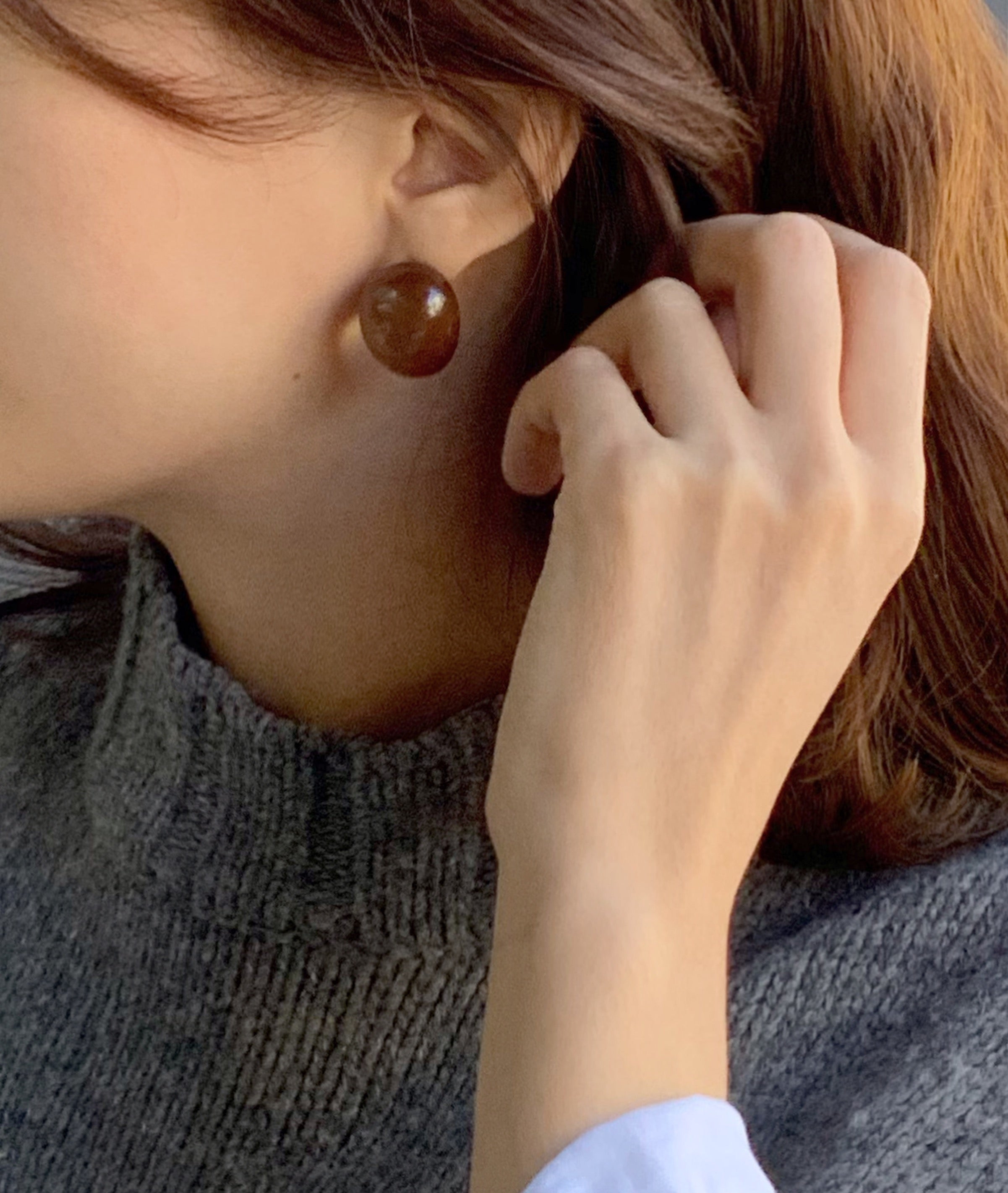 Formica Pebble earring non-piercing Clip [Brown]