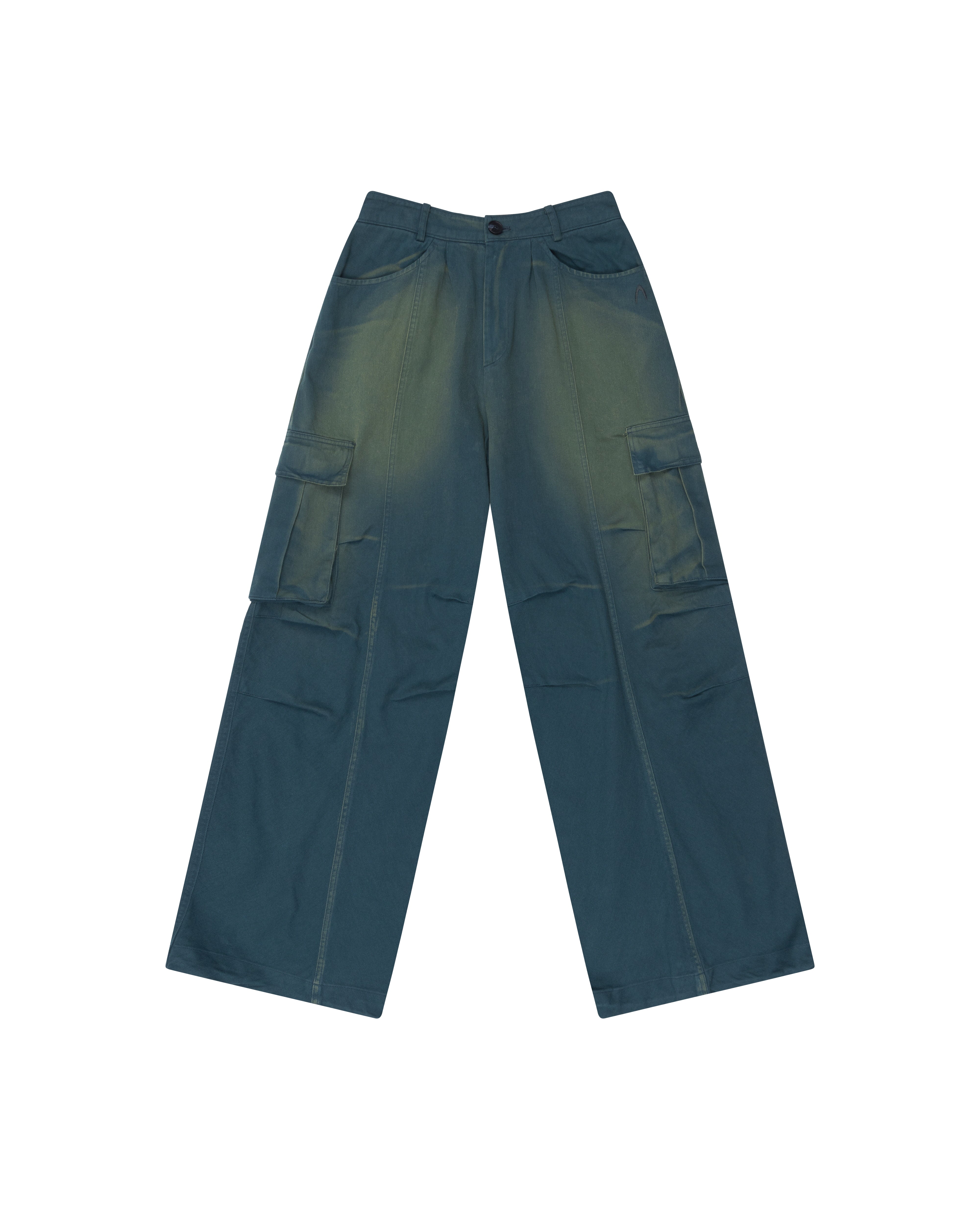 Knee Pin-tuck Wide Cargo Pants (Washed Blue)