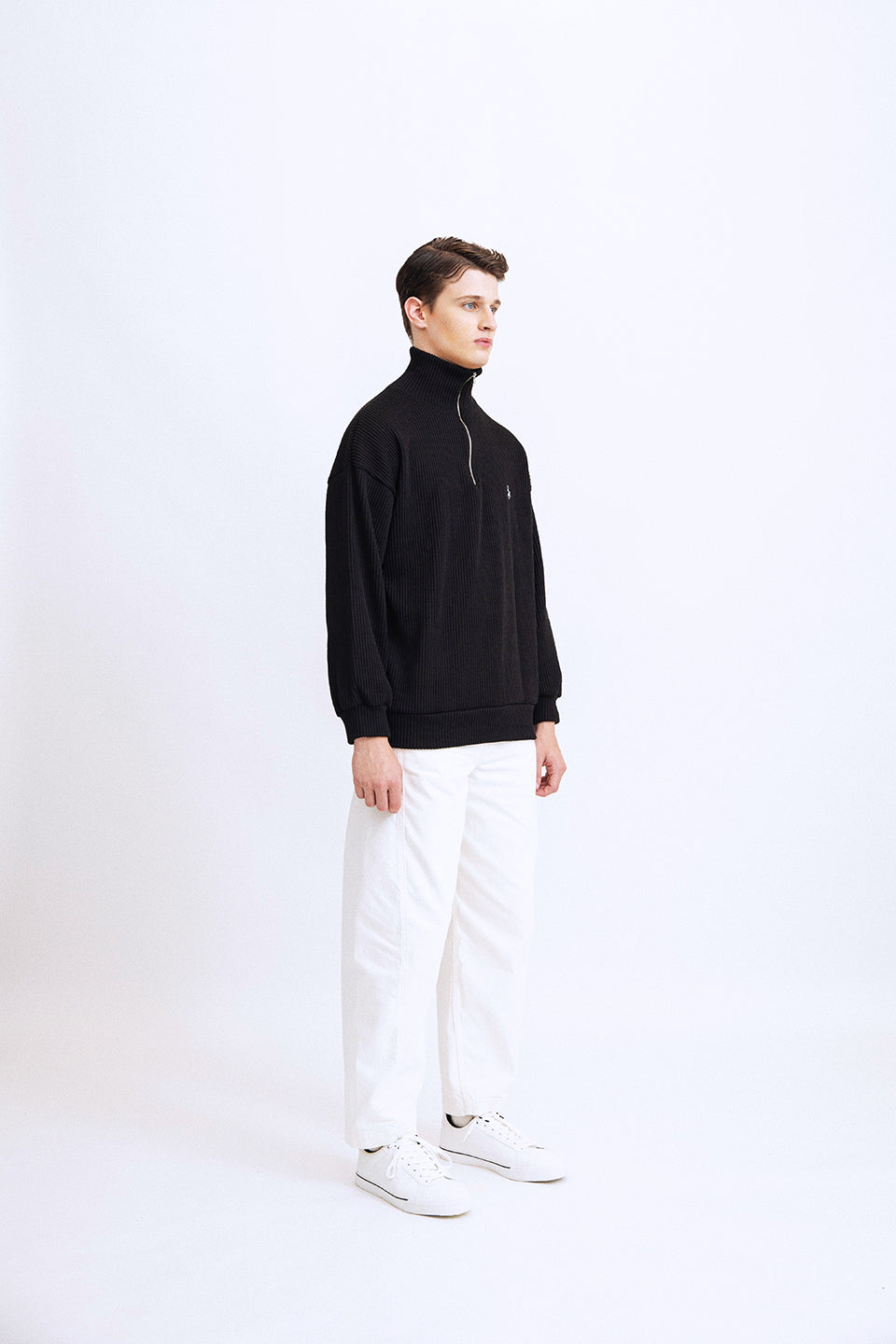 HALF ZIP UP KNIT SWEATSHIRTS BLACK