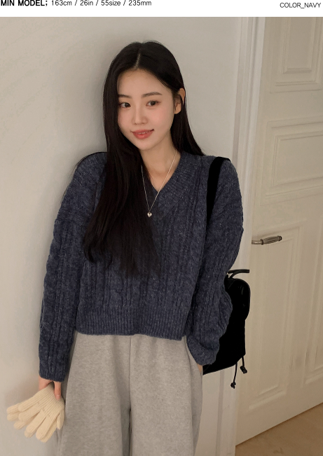 Daily V-neck Twist Knit (9color)