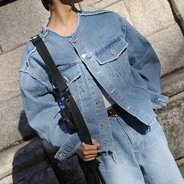 ASCLO Maxi Deco Wide Denim Jacket (707)