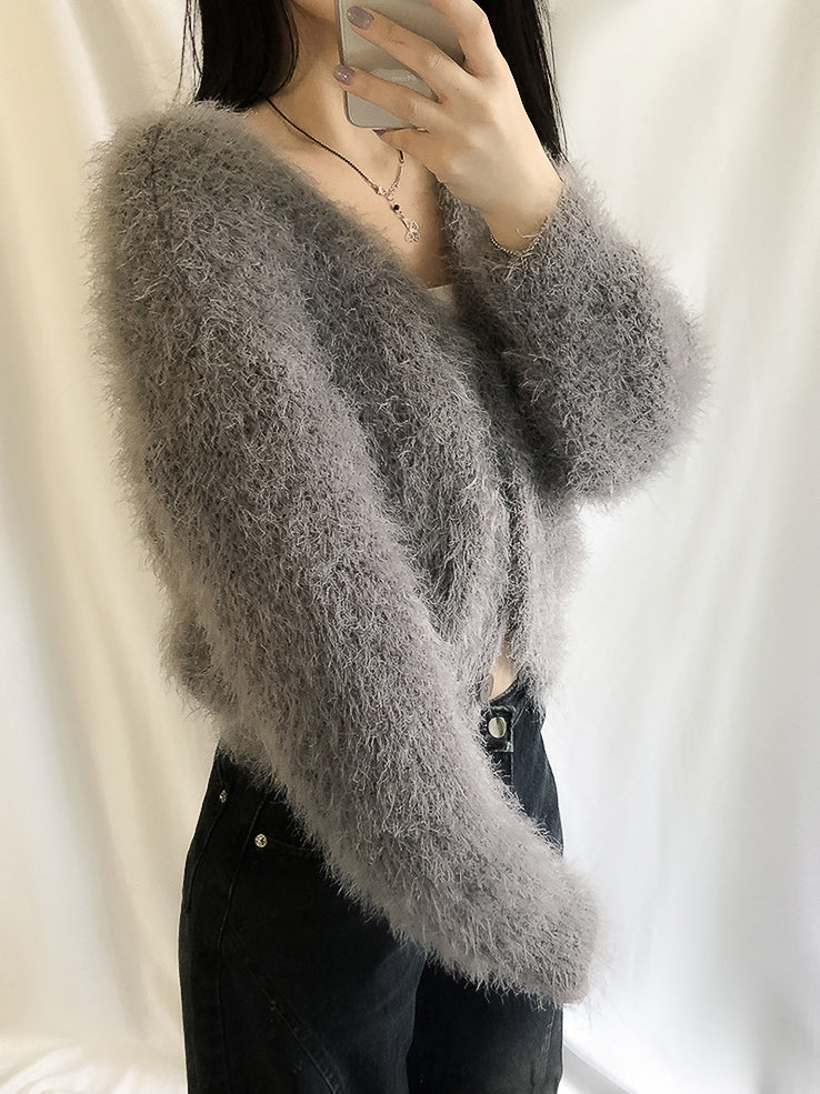 (8color) angel boucle fur cardigan