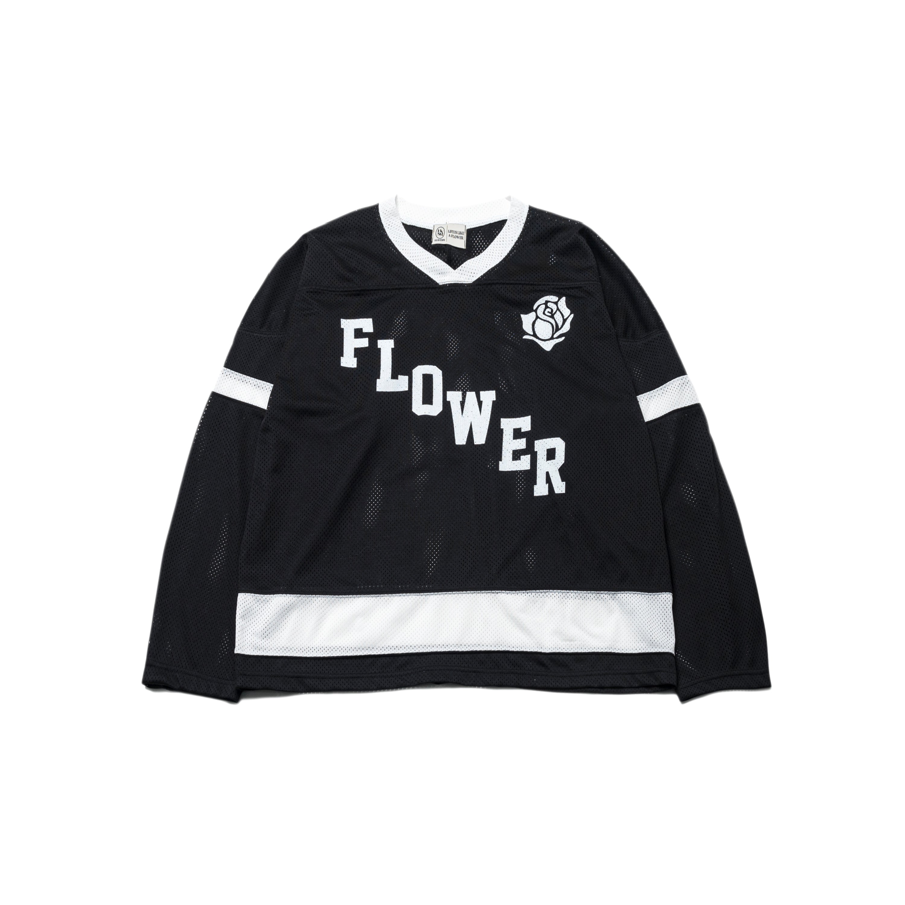 FLOWER AMERICAN FOOTBALL MESH L/S TEE(BLACK)