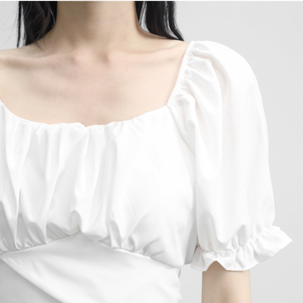 pearled shirring ribbon blouse