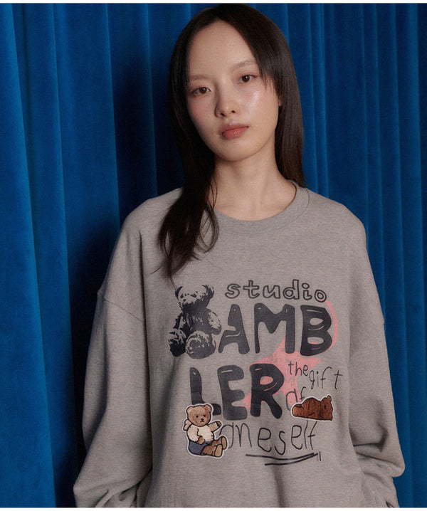 AMBLER 男女共用 Bear Patch オーバーフィット マンツーマンTシャツ AMM1205