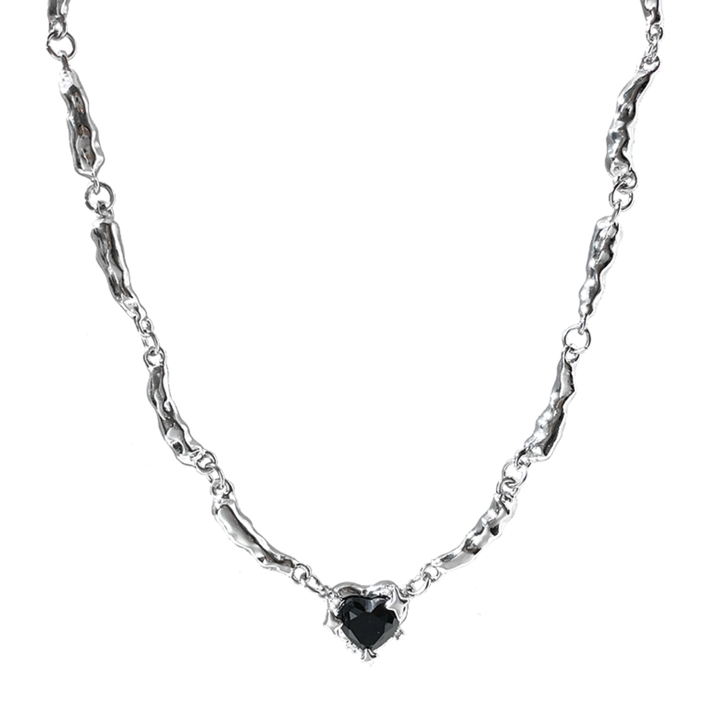 Cubic Black Heart Waterdrop Chain Necklace