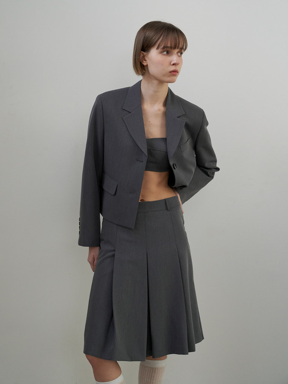 Modern Single Crop Jacket Gray