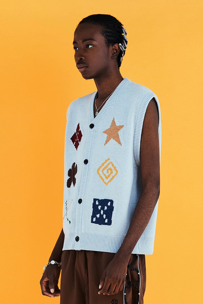 ARGYLE BUTTON KNIT VEST / SKY BLUE