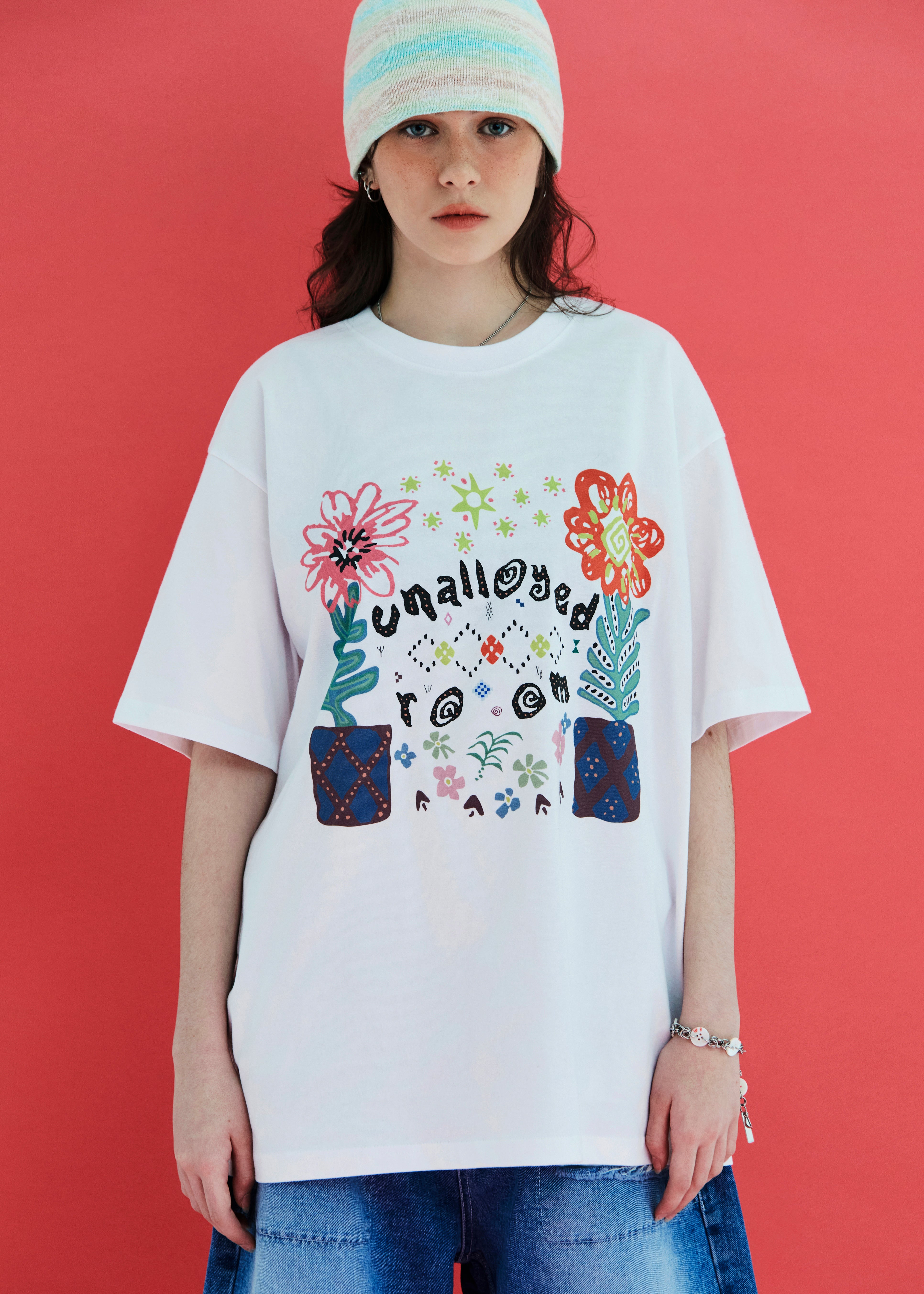 FLOWER ARGYLE T SHIRT / WHITE