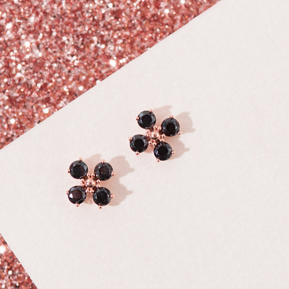 miniGOLD 925 Silver  Black Flower Earrings EOOM1222