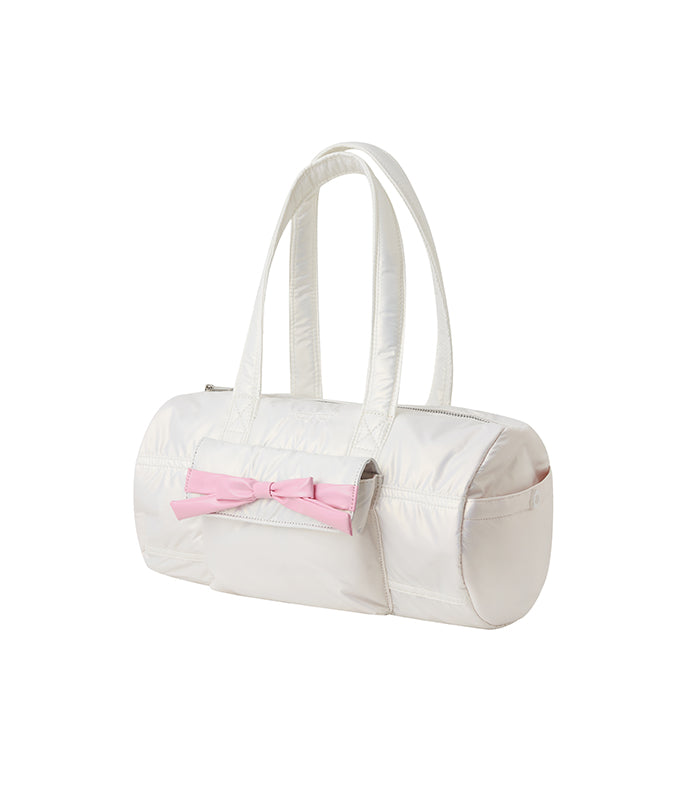 glossy ribbon duffle bag_white