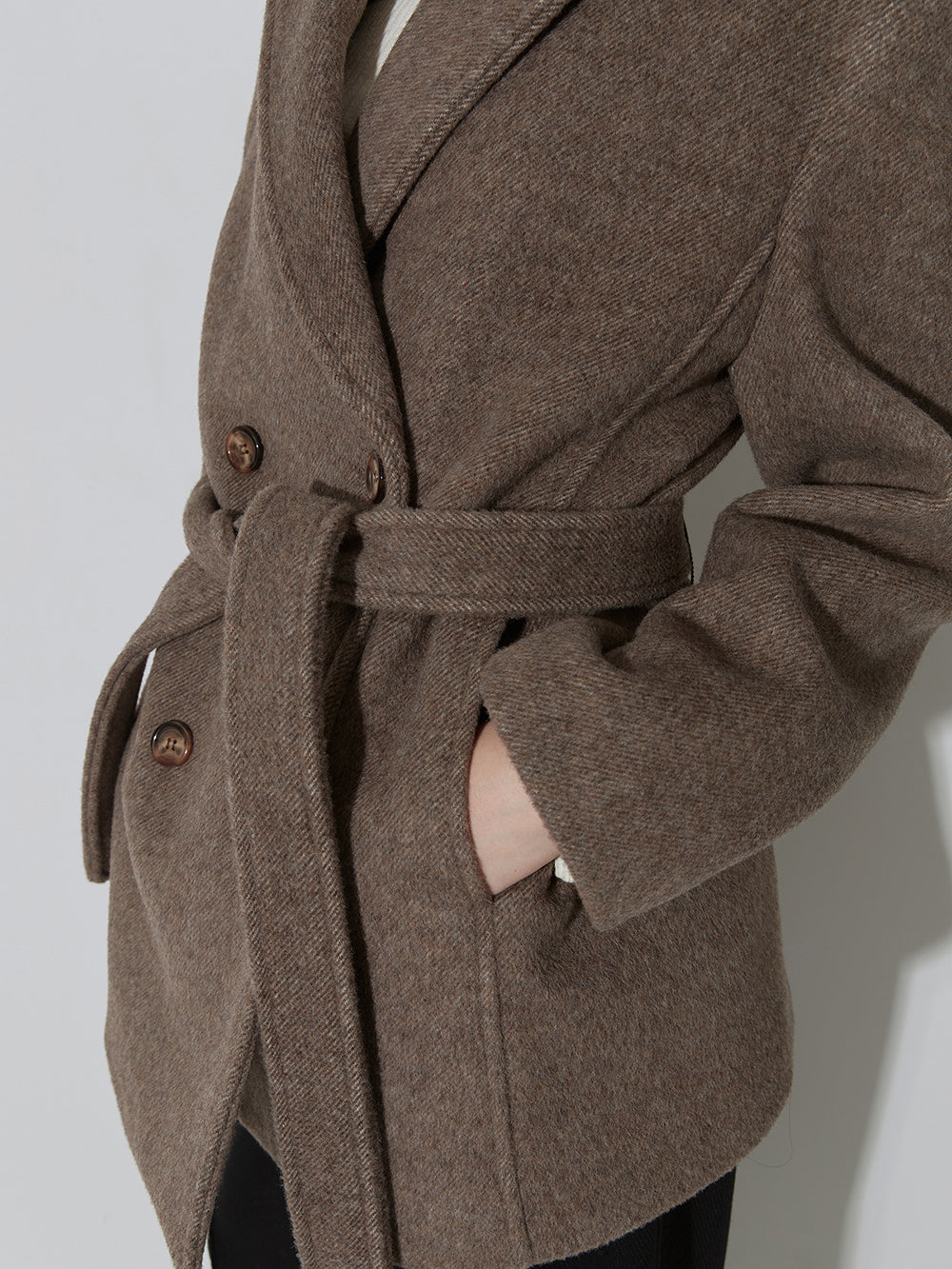 BELTED HALF COAT -BROWN