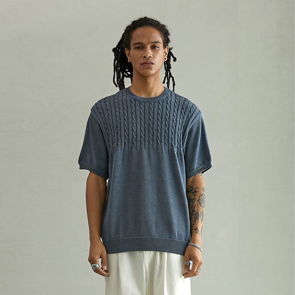 CABLE HALF SLEEVE KNIT (MIDNIGHT BLUE)