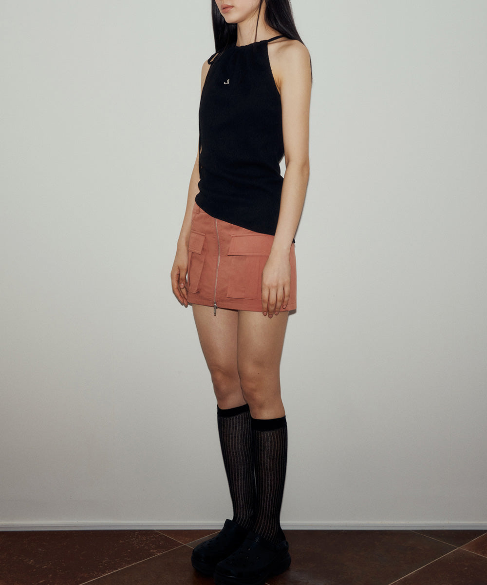 FRONT POCKET ZIP-UP SKIRT (BRICK ROSE)