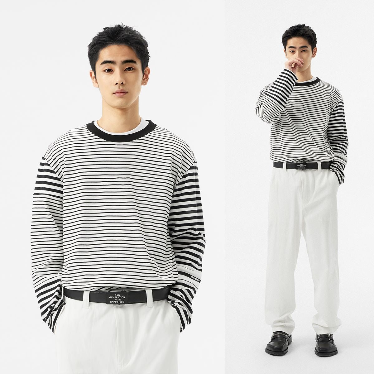 FMACM 23AW Striped Patchwork Long Sleeve T-Shirt