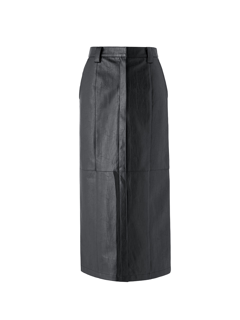 Fake leather stitch long skirt - Black