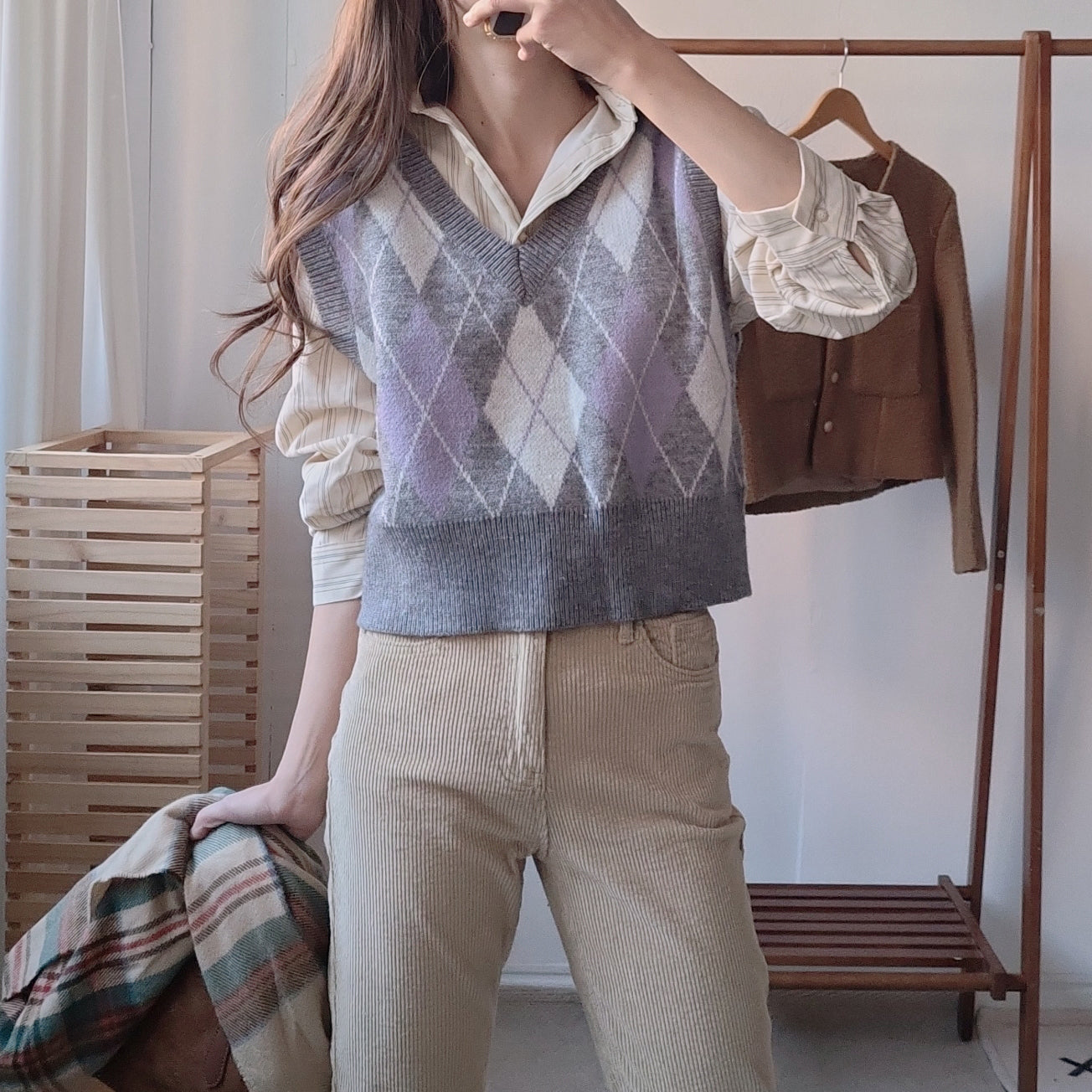 purple argyle knit vest